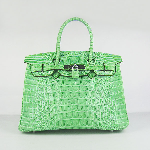 Replica Hermes Birkin 30CM Crocodile Head Veins Bag Green 6088 On Sale